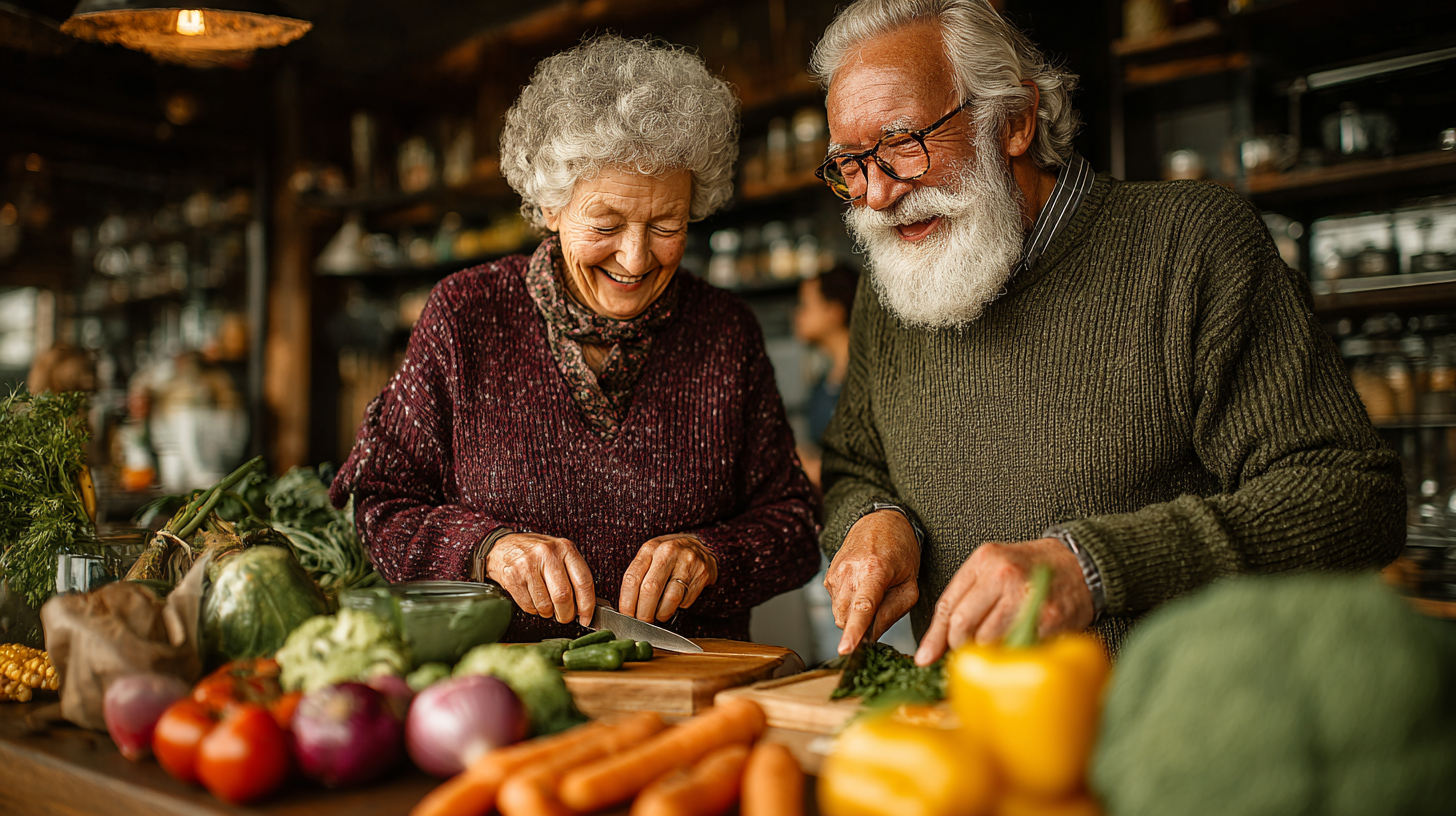Задоволені клієнти venlabrisk за столом з здоровою їжею